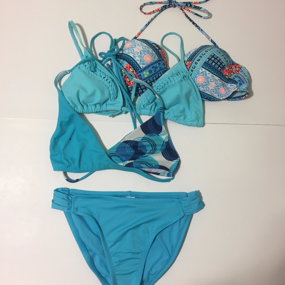 4 x $25.00 for swimsuit 3 tops and 1 bottom blue